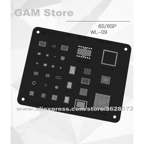 WYLIE WL-09 For iPhone 6S/6S Plus Black BGA Stencil A9 CPU RAM Nand Reballing IC Solder Tin Plant Net Heat Template Suare hole
