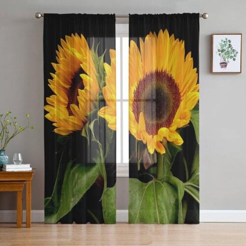 Sunflower Field Board Tulle Window Curtain for Living Room Modern Sheer Curtain for Bedroom Kitchen Drapes Custom