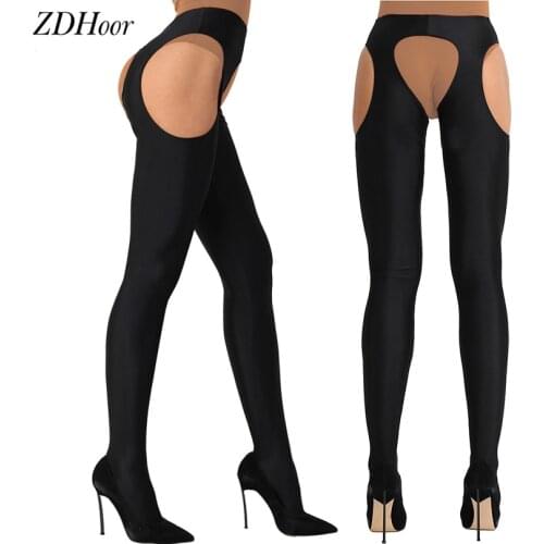 Womens Sexy Lingerie Thigh High Tights Pantyhose Open Crotch Long Stockings Collant Femme Sexy Full-footed Stretchy Pantyhose