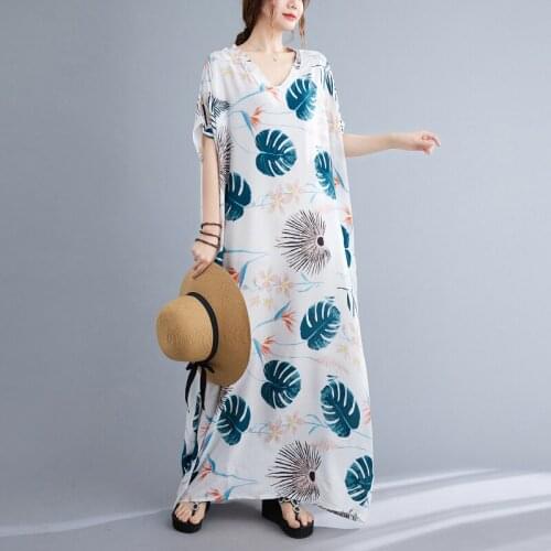 Vintage Floral White Summer Dresses For Women 2021 Casual Loose Maxi Long Dress Beach Sundress Elegant Vestido Robe Longue Femme