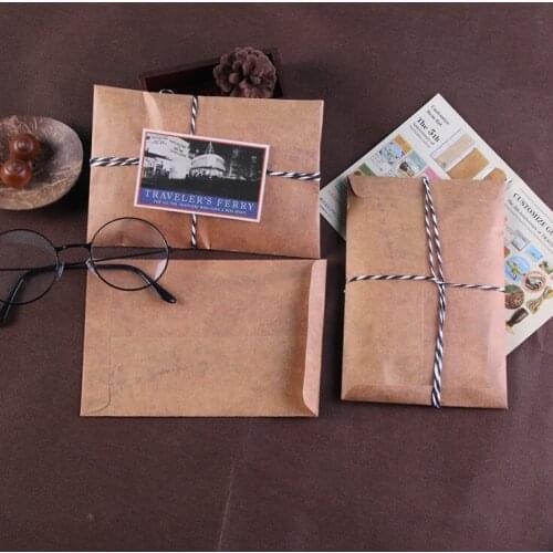 1000pcs Retro Style Brown Kraft Paper Envelope Postcard Invitation Letter Stationery Paper Bag Vintage Air Mail Gift Envelope