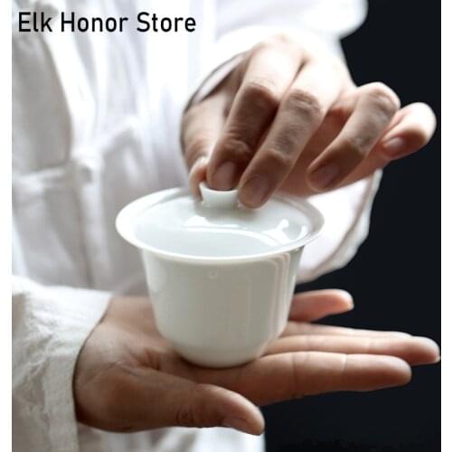 150ml Dehua Jade Porcelain Tea Tureen Ceramic Porcelain Bowls Bowl With Lid Celadon Tea Set Kettle Home Decoration Accessories