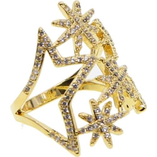 2019 Christmas gift star cluster northstar design micro pave cz Gold color fashion rings