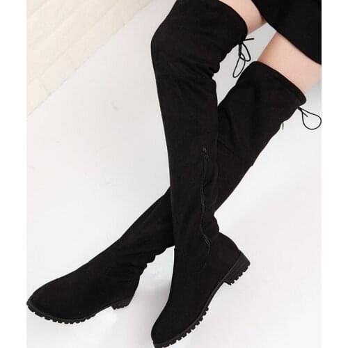2020 European and American flat bottomed over knee boots womens leather boots thigh high boots flat boots size 41 42 43
