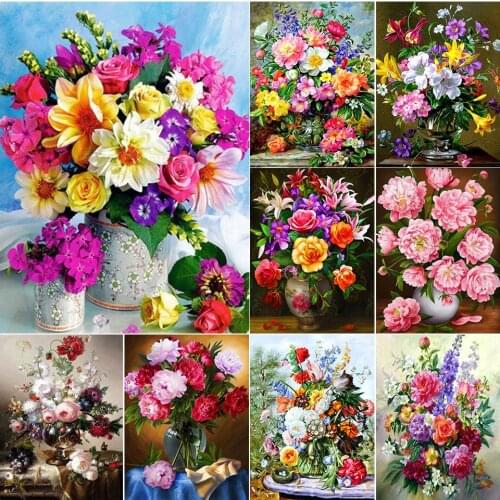 5D DIY Diamond Painting Flowers Vase Cross Stitch Kits Full Square Drill Embroidery Mosaic Art Picture of Rhinestones Decor Gift