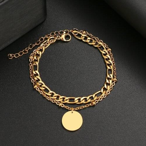 Stainless Steel Chain Bracelet New Trendy Classic Geometric Circle Bracelets Pendant For Men Women Jewelry Party Friends Gifts