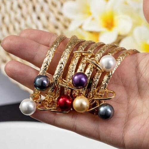 Cring Coco Fashion Hawaiian Bangle Bracelets Love Heart Purple Pink Pearl Gold Charm Bracelet Designer Jewelry Woman for Women