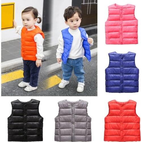 Kids Boys Girl Winter Warm Button Vest Waistcoat Sleeveless Down Coat Outerwear