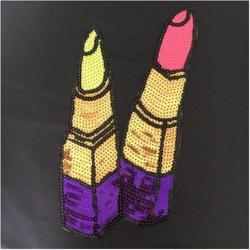 Dingdian new 1 Piece Lipstick Patches for Clothes Sew on Sequins Patch for Clothing Stripers DIY Decoration Sequined Applique