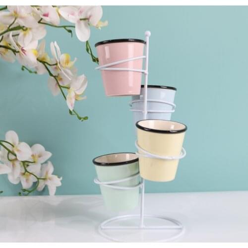 European Type Iron Ceramic Simulation Flower Rack Multi-layer Indoor Living Room Office Flowerpot Floor Type Household Gardening