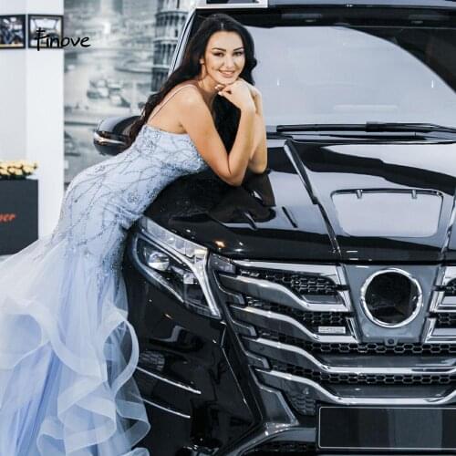 Finove New Design Evening Dress 2020 Sexy Spaghetti Strap V Neck Beading Mermaid Dress Long Floor Length Elegant Party Prom Gown