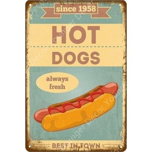 Fast Food Hot Dogs Pizza Ice Cream Pie BBQ Tin Sign Bar Cafe Home Kitchen Wall Decor Vintage Metal Painting Art Poster YI-075