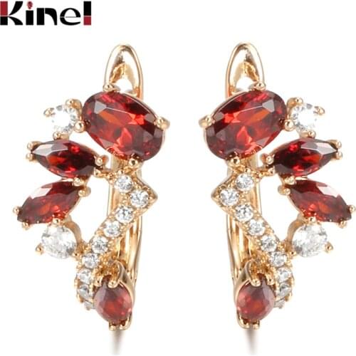 Kinel Natural Red Cubic Zircon Earrings For Women 585 Rose Gold Womens Earrings Woman Party Wedding Jewelry Valentines Gifts