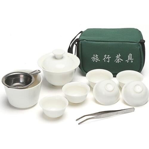 11 Pieces Chinese Travel Kung Fu Tea Set Ceramic Portable Teacup Porcelain Service Gaiwan Tea Cups Mug of Tea Ceremony Teapot