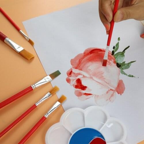 Red Rod Nylon Brush Watercolor Gouache Paint Brushes Different Size Shape Tip Flat Brush Nylon Hair Painting Brush Art Supplies