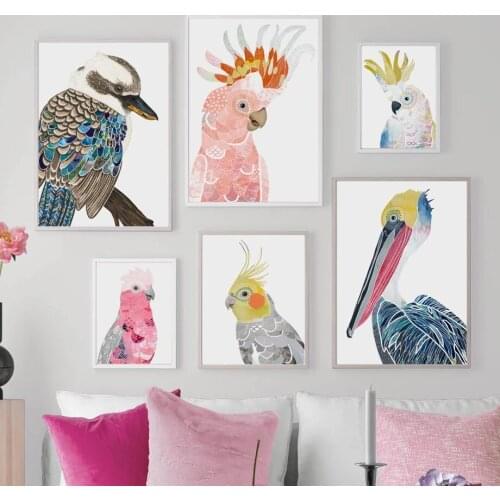 Colorful Bird Parrot Sparrow Feather Nordic Posters And Prints Wall Art Canvas Painting Animal Wall Pictures For Kids Room Decor