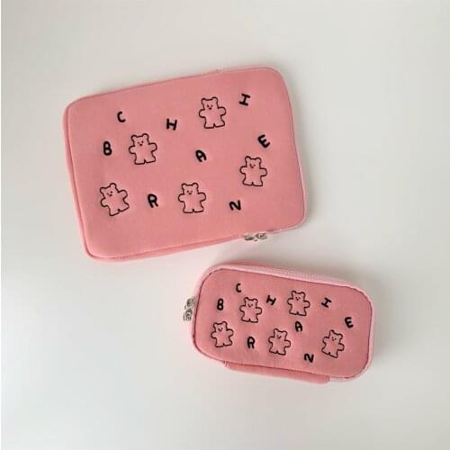 Cute Cartoon Bear Letters Print Tablet Case Sleeve for IPad 9.7 10.5 11inch Korean Macbook Storage Bag Makeup Bag Pen Bag Girl