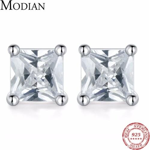MODIAN Hot Sale Luxury 925 Sterling Silver Square Stud Earrings Female Fashion Cubic Zircon Earrings for Woman Gift
