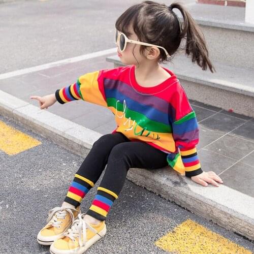 Girls'fashion Childrens Long Sleeve Suit Spring Autumn Clothes New Stripe Bottom Pants Childrens Suit