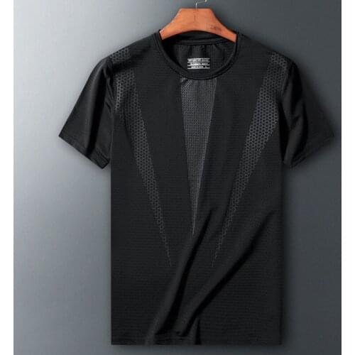 Ice silk t-shirt mens short-sleeved loose and quick-drying shirt silky anti-wrinkle no-iron trend solid color