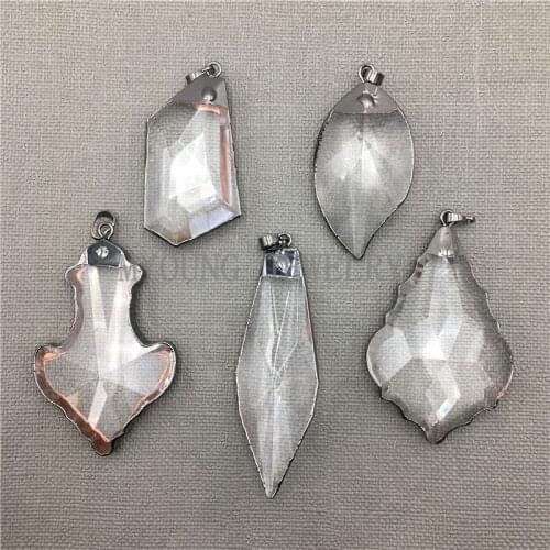 MY0146 Freeform Faceted Glass Pendant with Gun Black plate For Necklaces Jewelry Making
