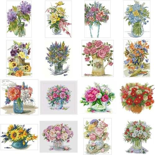 Beautiful vase flowers patterns counted 11CT 14CT 18CT DIY Cross Stitch Sets wholesale Cross-stitch Kits Embroidery Needlework
