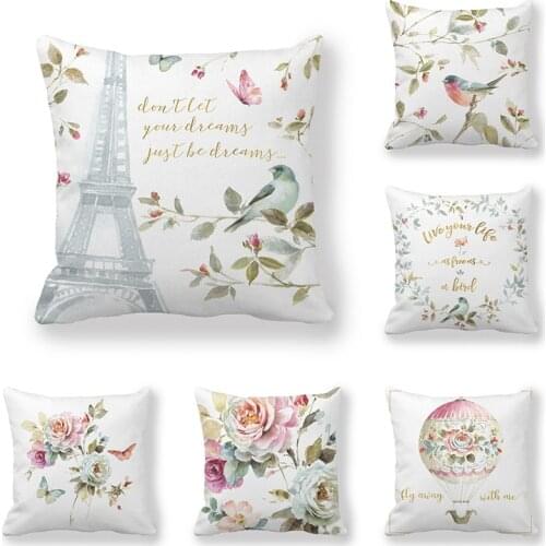 Flower and bird cushion cover hand-painted butterfly pillowcase living room decoration cushion cover polyester fiber pillowcase