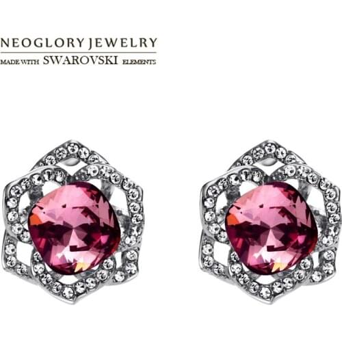 Neoglory Austria Crystal & Auden Rhinestone Stud Earrings Exquisite Geometric Design Alloy Plated Trendy Sale Gift
