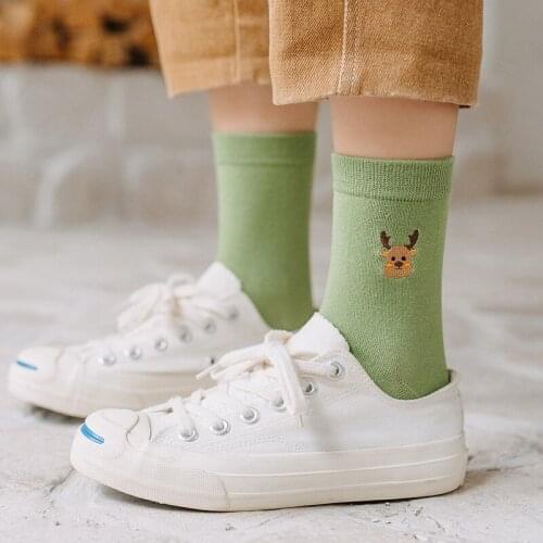 Preppy Style Cartoon Animal Pure Cotton Socks Women Girls Japanese Harajuku Embroidered Mid-tube Funny Cute Socks Streetwear