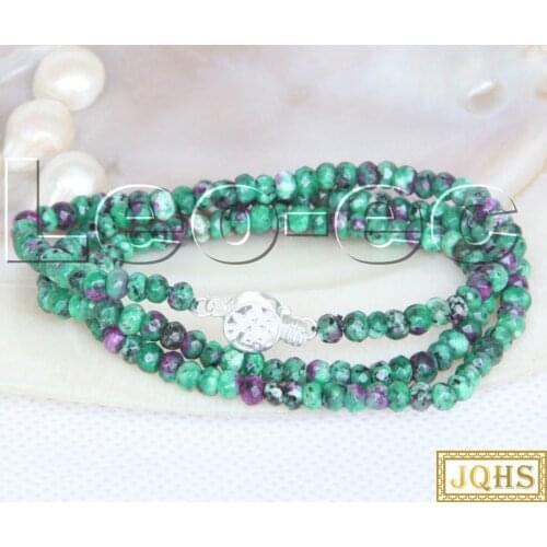 18" 2X4mm Faceted Rondelle Natural red green Ruby In Zoisite Gems Beads necklace 925s clasp v1744