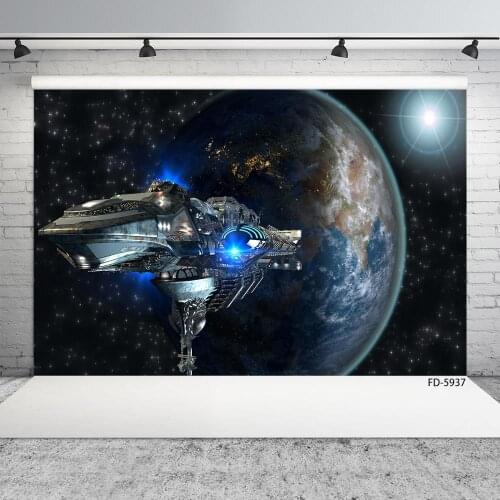 Planet Sparkle Stars Spaceship Photographic Background Vinyl Cloth Backdrop Photo Studio for Baby Children Portrait Photocall