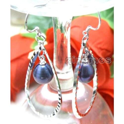 SALE Charming Big 55*17MM Drop shape Dangle Earring with natural 8-10mm black pearl & silver plated hook-ear302 wholesale/retail