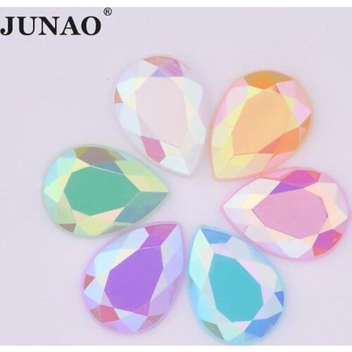 JUNAO 10*14mm 13*18mm Mix Color AB Crystals Drop Rhinestones Applique Flatback Acrylic Strass Stones Non Sewing Scrapbook Beads