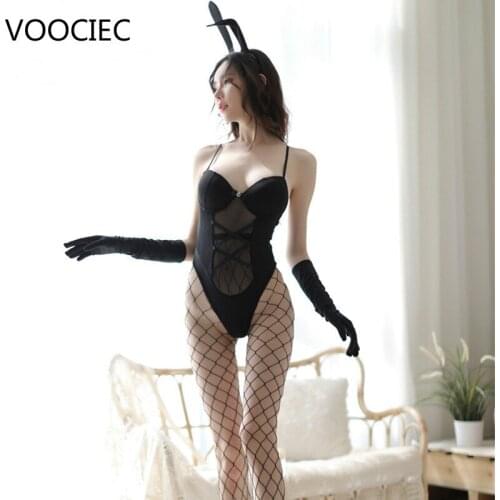 VOOCIEC Bunny Girl Sexy Anime Cosplay costume Rabbit Bodysuit Erotic Outfit for woman Wrapped Chest Sweet Gift for Girlfriend