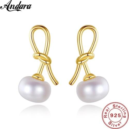 Real Pure 925 Sterling Silver Earrings Fashion Design Geometric Line Knotted Bow Pearl Stud Earrings For Women Jewelry Gift