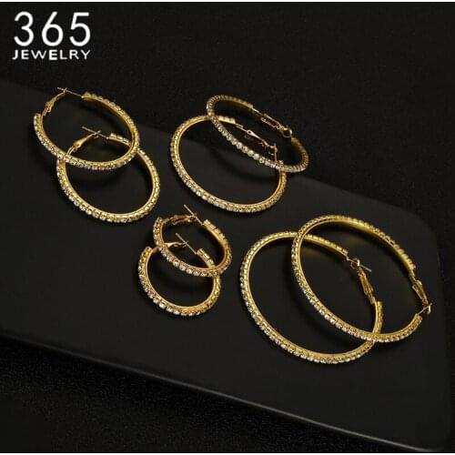 30-100mm Large Crystal Hoop Earring Big Circle Zircon Earrings Women Smooth Exaggerated EarLoop Jewelry For Girl Birthday Gift