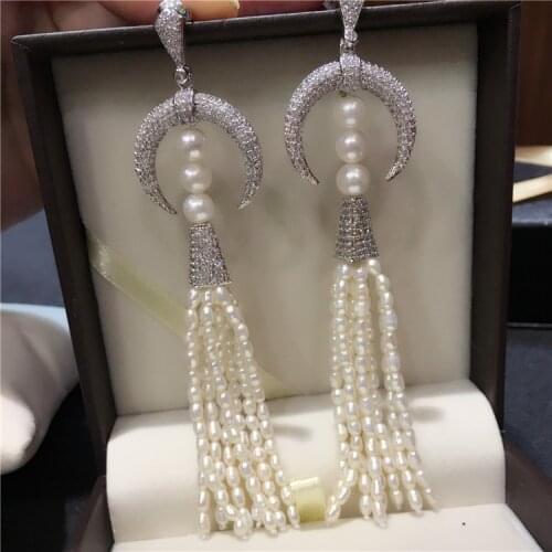 Hot sell European American styles natural white freshwater pearl micro inlay zircon accessories earrings fashion jewelry