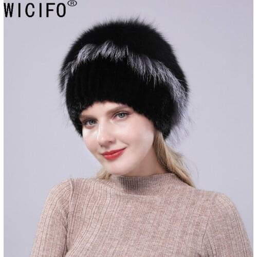 Fur hat 2019 New Fashion Mink Fur Hat Lady Thick Warm Winter Grass Woven Hat Hat Ear Mink Fox Ball