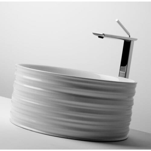 Bathroom Sink Ceramic Washbasin White Round Sink Art Basin Bowl With Drain Soft Hose Countertop Sinks Wash Basin for Hotel