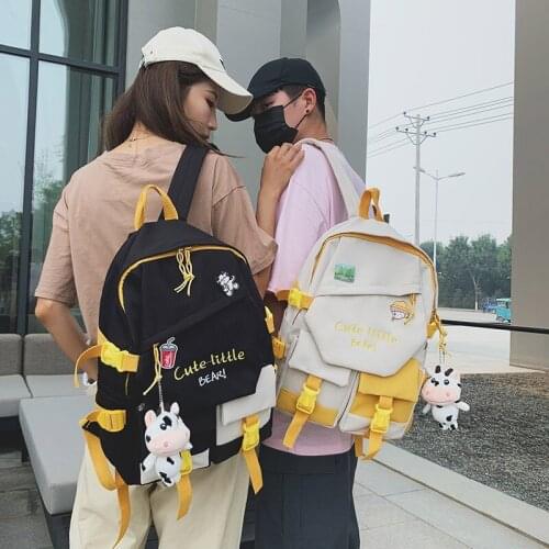 Waterproof Large Capacity Backpack With Many Pockets Kawaii Fashion Womens Backpack Cute Pendant Nylon School Bag For Girls