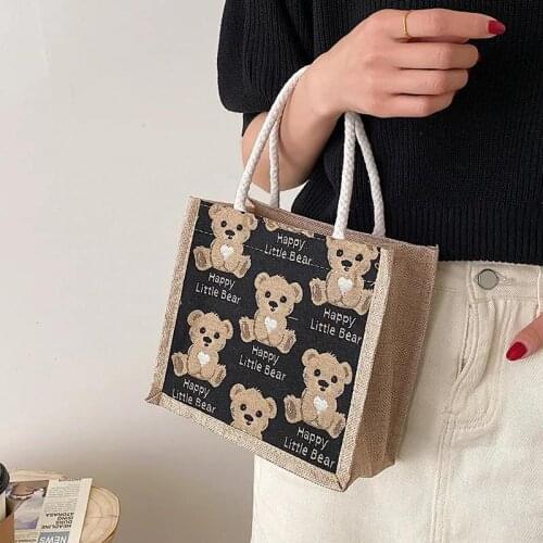 Bear Lunch Bag for Women Isothermal Bag Packaged Food Thermal Bags Thermo Pouch Kids Lunch Bag Refrigerator Ins Bag with Pendant