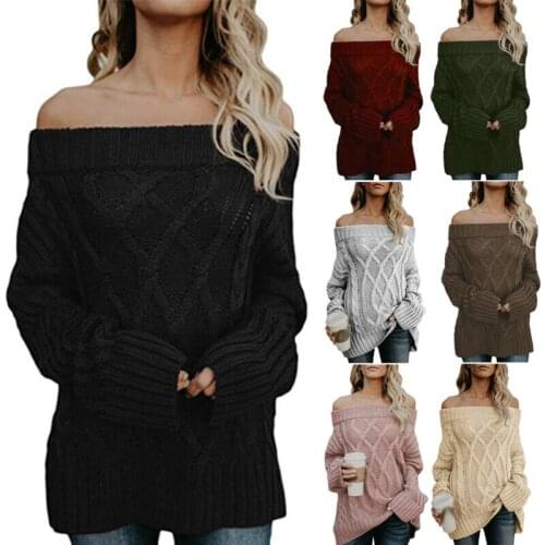 Women Jumper Off Shoulder Knitted Sweater Long Sleeve Ladies Loose Pullover Tops