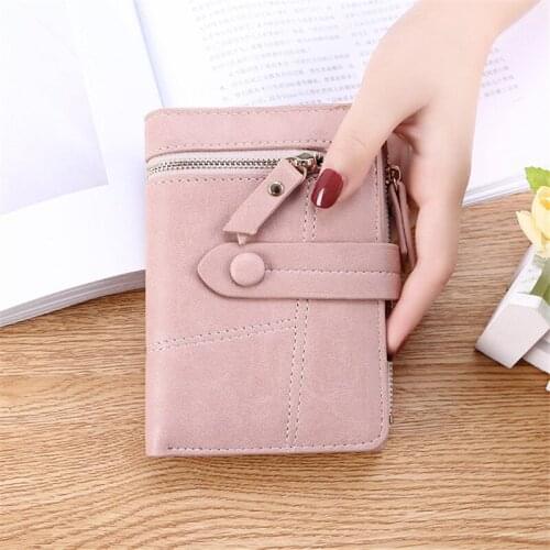 Womens Fashion Leather Wallet ID Card Holder Small Bi-Fold Zipper Wallet Coin Purse Card Case With ID Window
