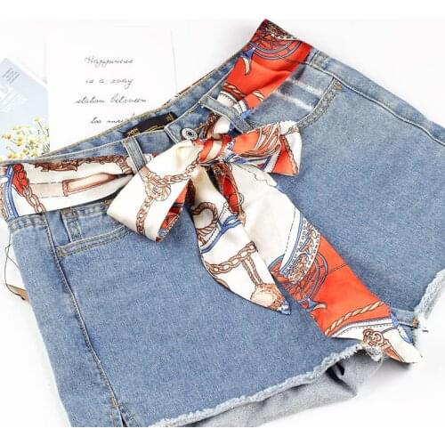 AWAYTR Female Floral Silk Scarf Knotted Cloth Belt Chiffon Ribbon Printing Knot Rope for Dress Coat Waist Decorative Waistband