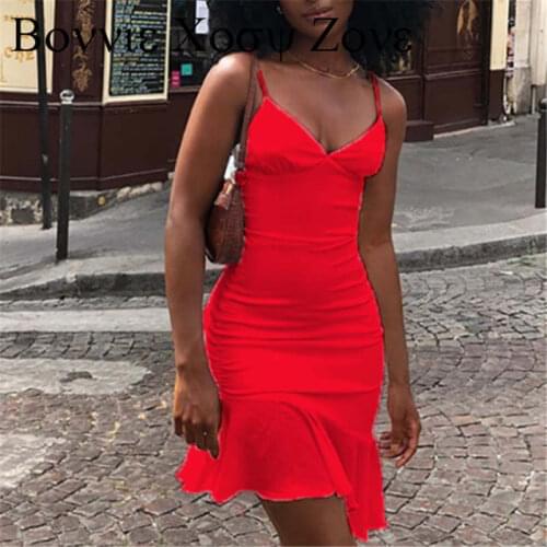 Summer Spaghetti Straps Ruffles White Dress Elegant V-neck Sleeveless Split Mini Dresses For Women Holiday Party Dress