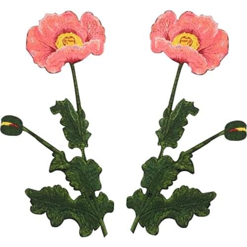 1Pair Pink Flower Embroidered Patch for Clothing Sewing on Flowers Applique Jacket Patches Applications for Clothes