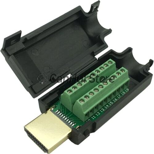 1PCS HDMI Male 19P Plug Breakout Terminals Solderless Connector With Black Cover