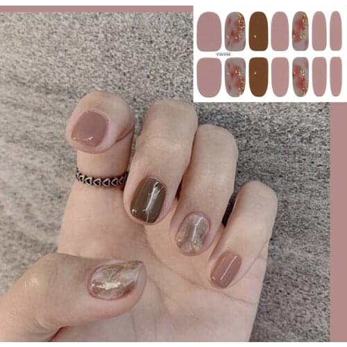 14tips/sheet Marble Glitter Element Nail Art Stickers Environmental Full Cover Adhesive Nail Wraps DIY Salon Manicure Decoration