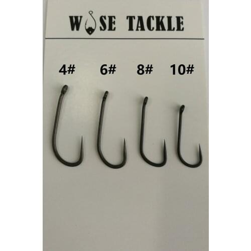 20PCS Wise Tackle Barbless Matt Black Coated Carp Hooks, Fishhooks, Fishing hooks, D-Rig Hooks for Carp Fishings