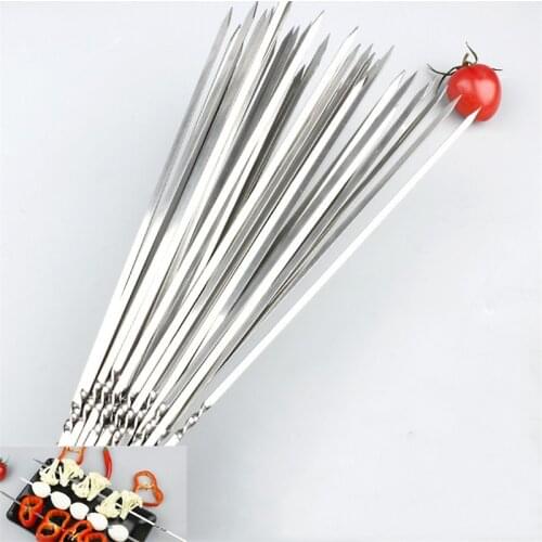 200PCS Stainless Steel BBQ Meat Stick Skewers Reusable Flat Barbecue Skewer Bbq Grilling Needle Stick for Outdoor Camping Picnic